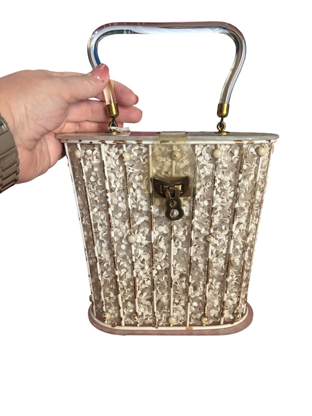 1960s Lucite, Metal, and “Popcorn” Bag